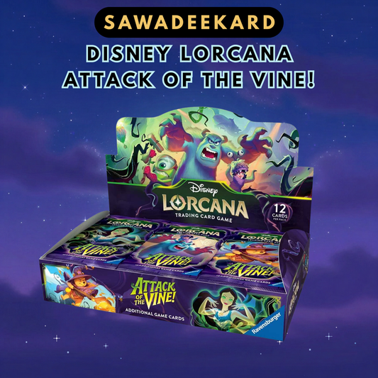 Disney Lorcana Attack of the Vine Set 13 booster box and booster packs featuring Pixar characters and Iconic chase cards
