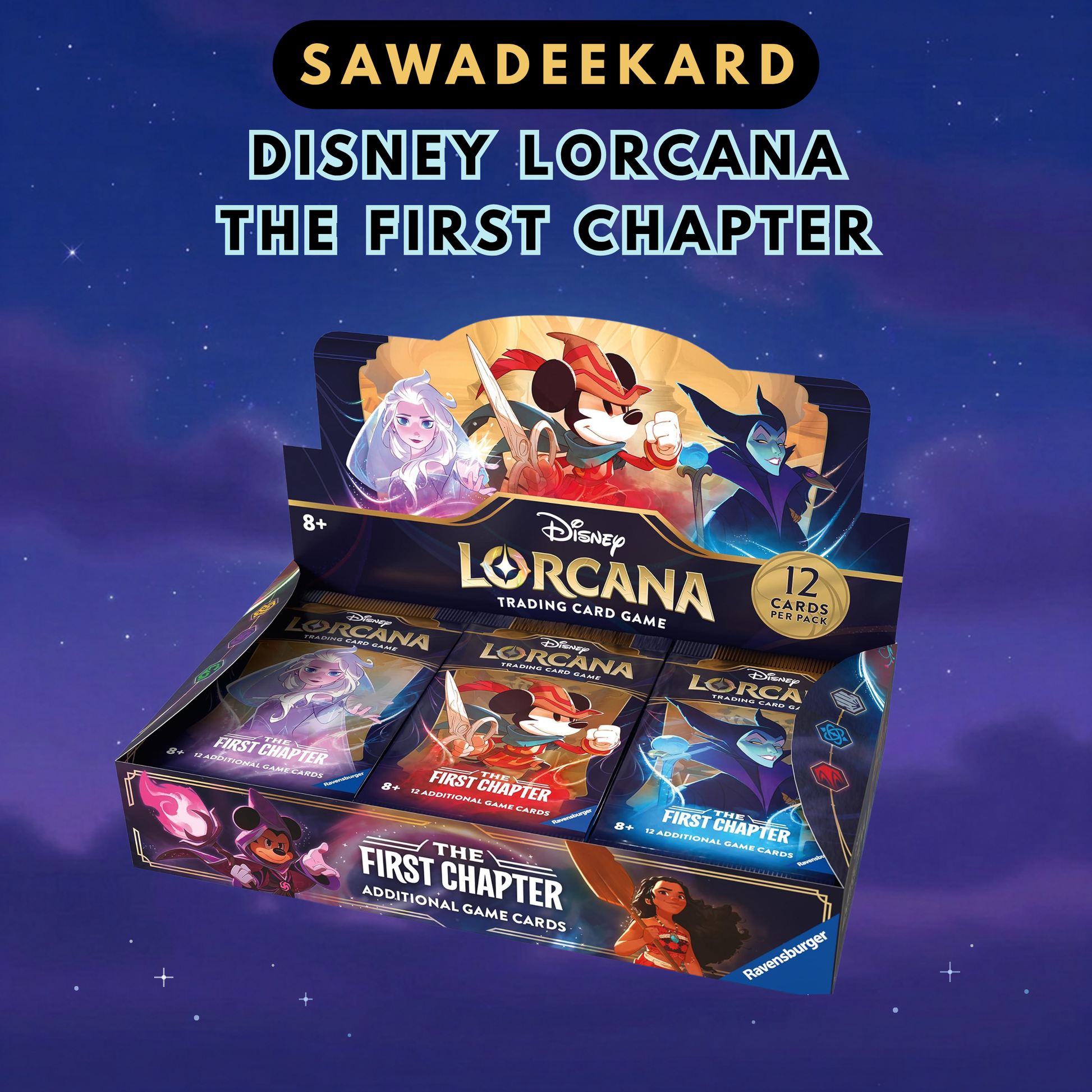 Disney Lorcana The First Chapter Set 1 English booster box and booster packs featuring Elsa Mickey Mouse Stitch and Enchanted chase cards