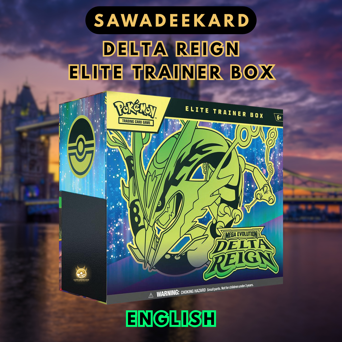 English Pokémon TCG Mega Evolution Delta Reign Elite Trainer Box with 9 booster packs and Kyogre full-art foil promo card