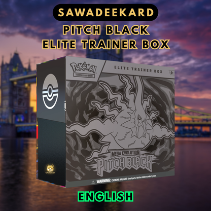 Pokemon TCG Mega Evolution Pitch Black Elite Trainer Box with 9 booster packs and exclusive Zarude promo card