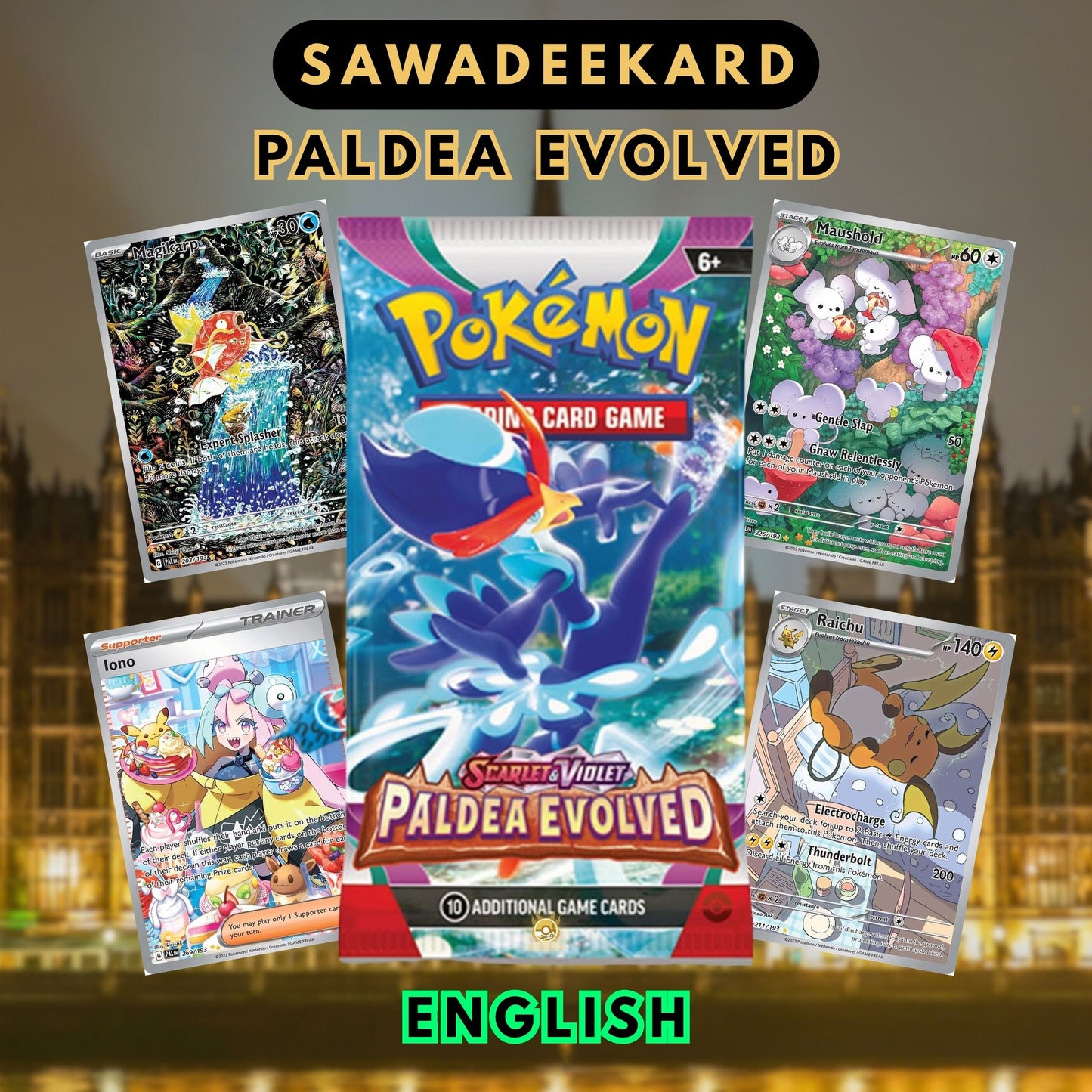 Magikarp IR Raichu IR Maushold IR and Tyranitar IR chase cards from Pokemon TCG Paldea Evolved