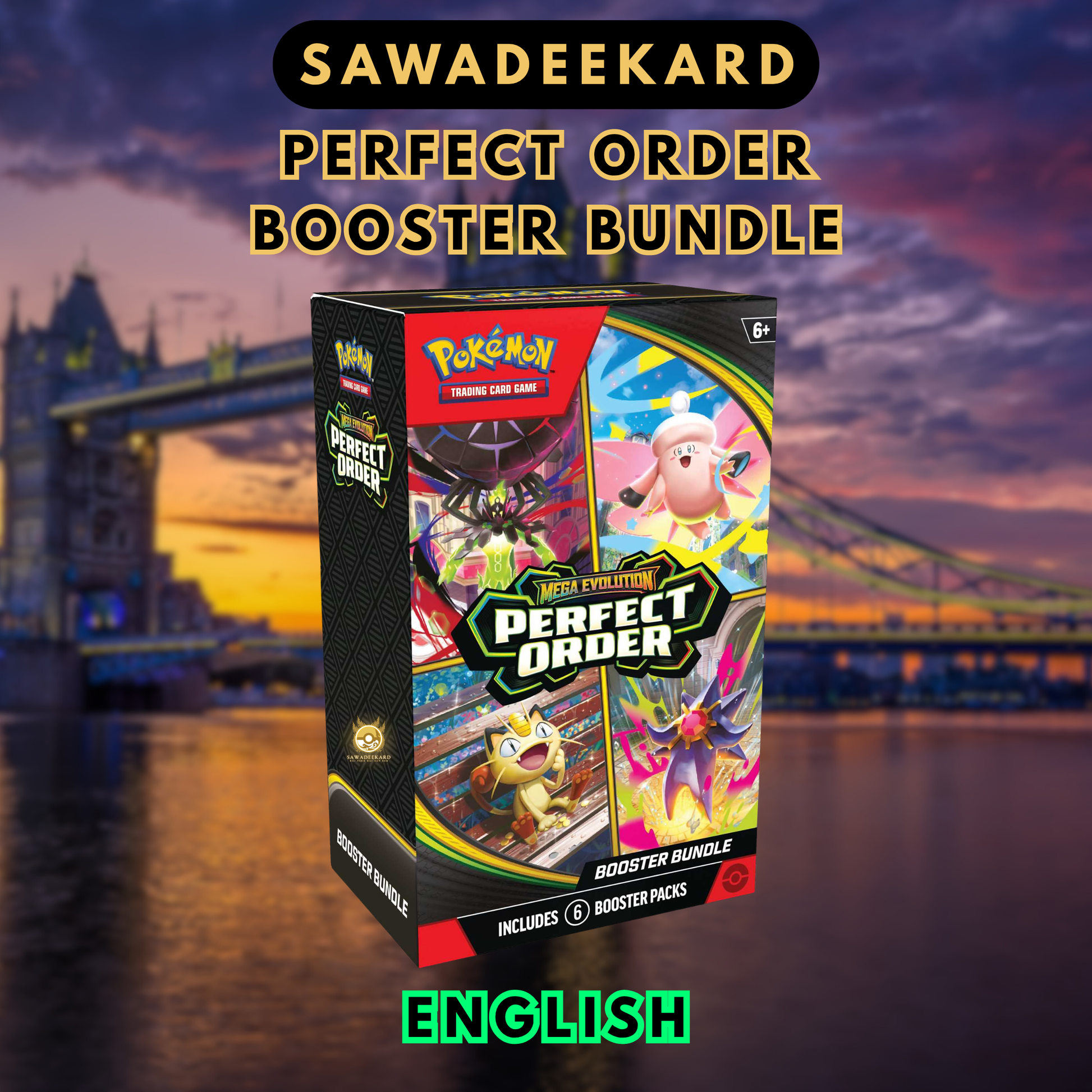 Pokemon TCG Perfect Order Booster Bundle containing 6 Perfect Order booster packs featuring Meowth SIR and Mega Zygarde MHR chase cards