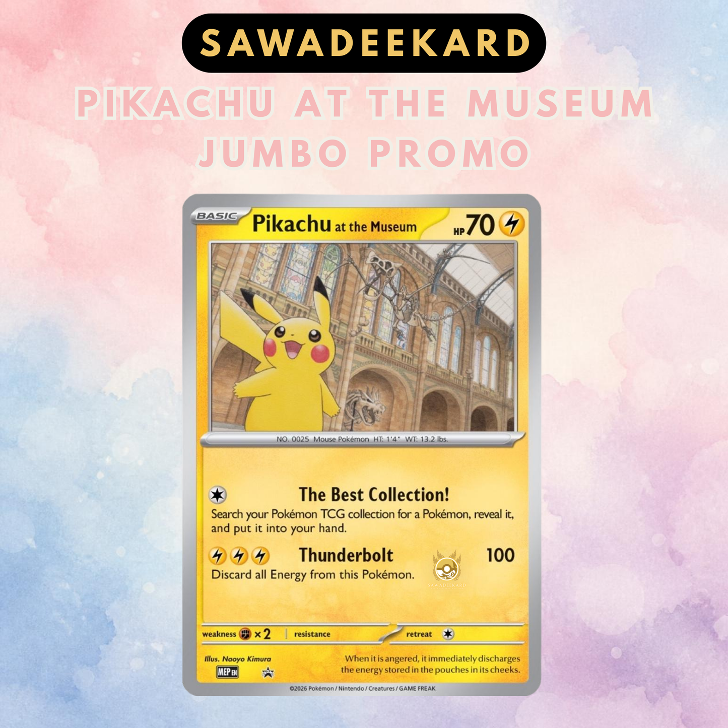 English Pokemon Pikachu at the Museum Jumbo Black Star Promo Card from the Pokemon x Natural History Museum London collaboration