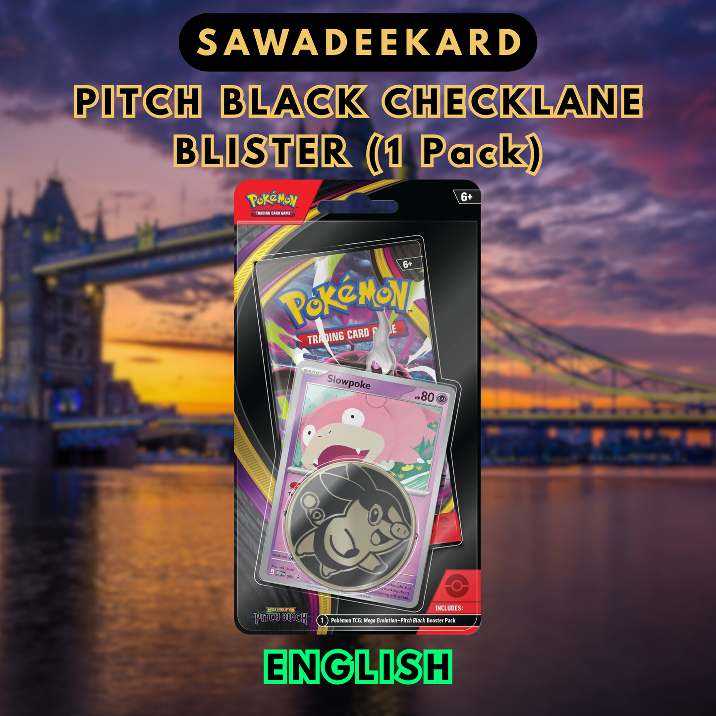 Pokémon TCG Mega Evolution Pitch Black Slowpoke foil promo card from the Checklane Blister