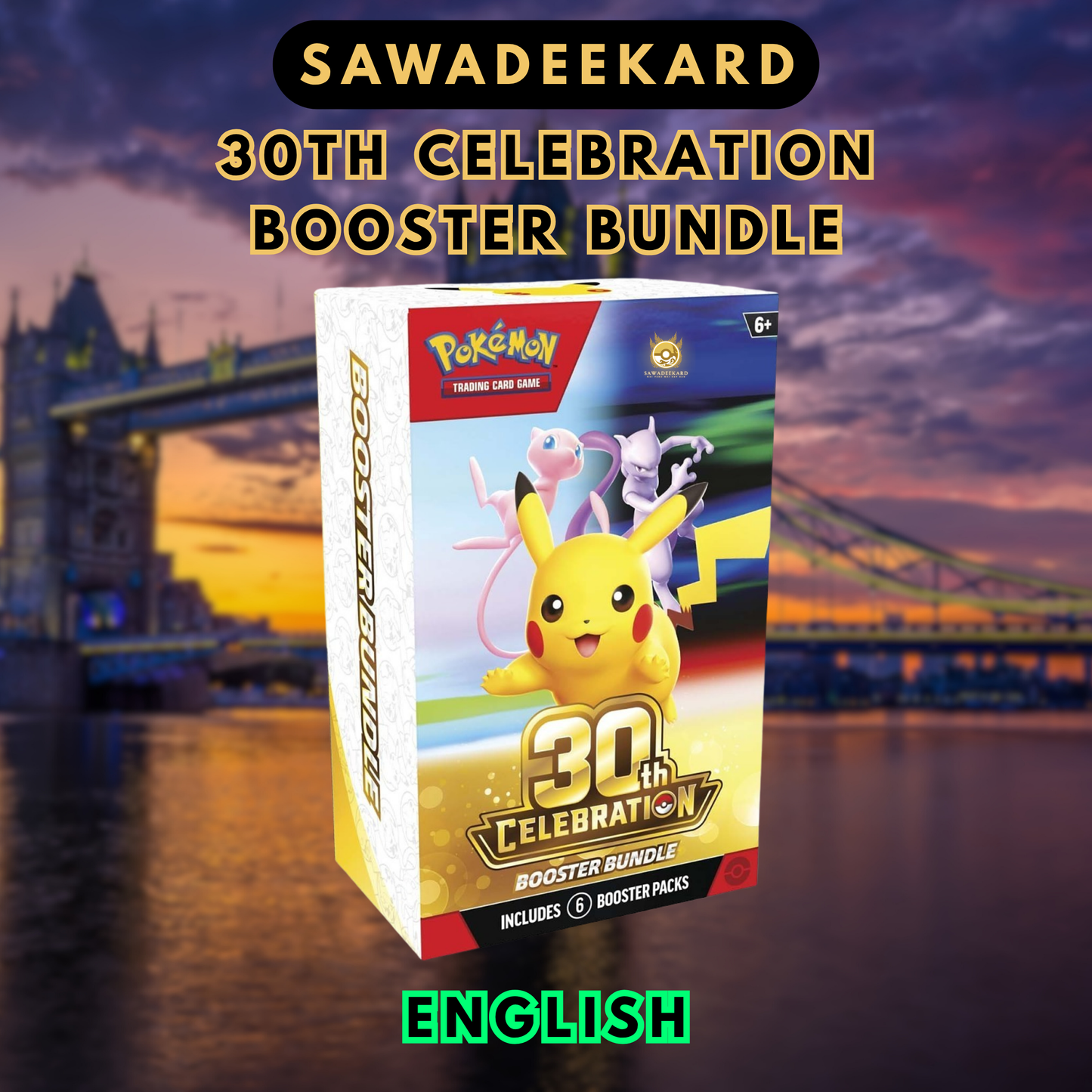 English Pokemon TCG 30th Celebration Booster Bundle containing six anniversary booster packs