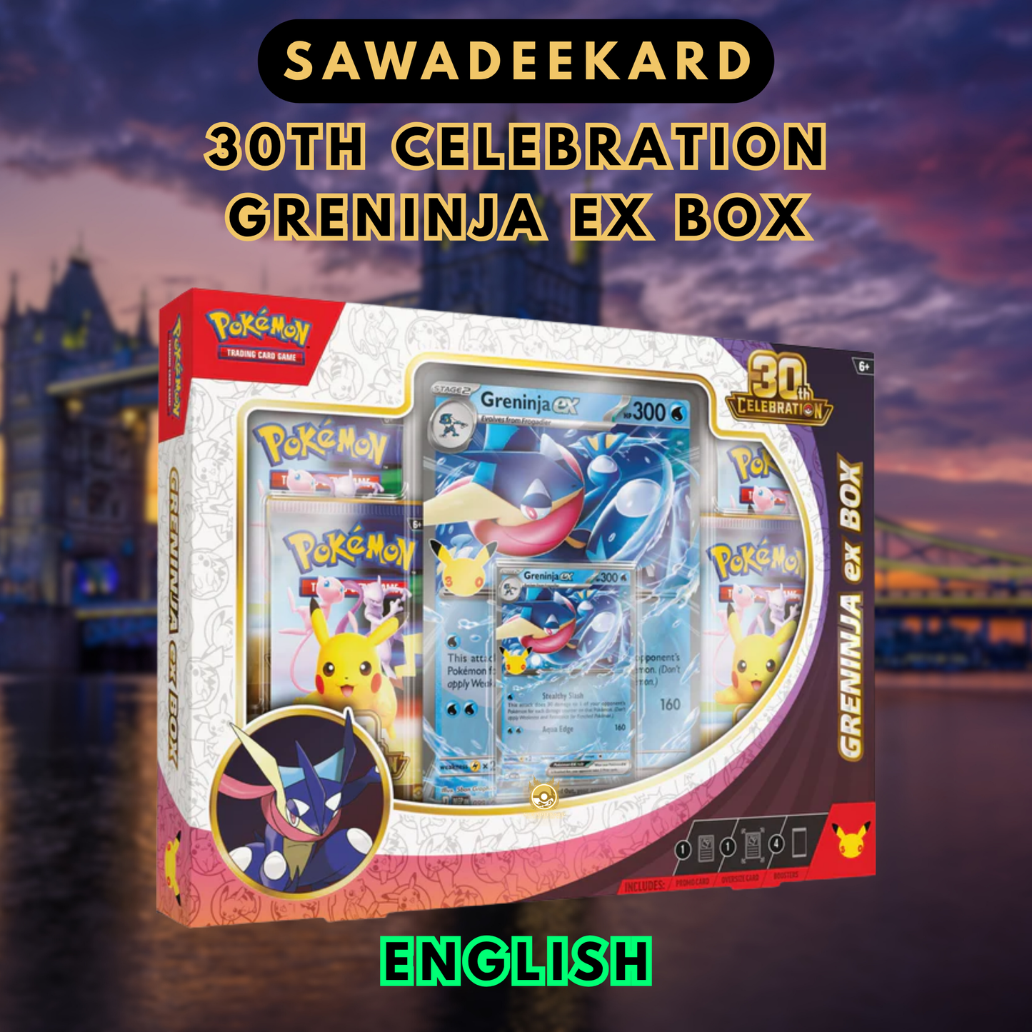 Pokemon TCG 30th Celebration Greninja ex Box with 4 booster packs foil Greninja ex promo and oversized card