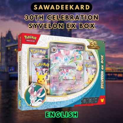 Pokemon TCG 30th Celebration Sylveon ex Box with 4 booster packs foil Sylveon ex promo and oversized card