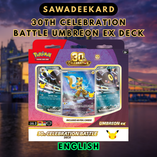 Pokemon TCG 30th Celebration Umbreon ex Battle Deck with 60 all foil cards Zeraora illustration rare deck box playmat and coin