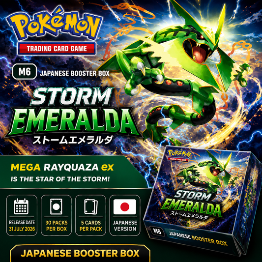 Pokémon Storm Emeralda M6 Japanese Booster Box featuring Mega Rayquaza ex artwork