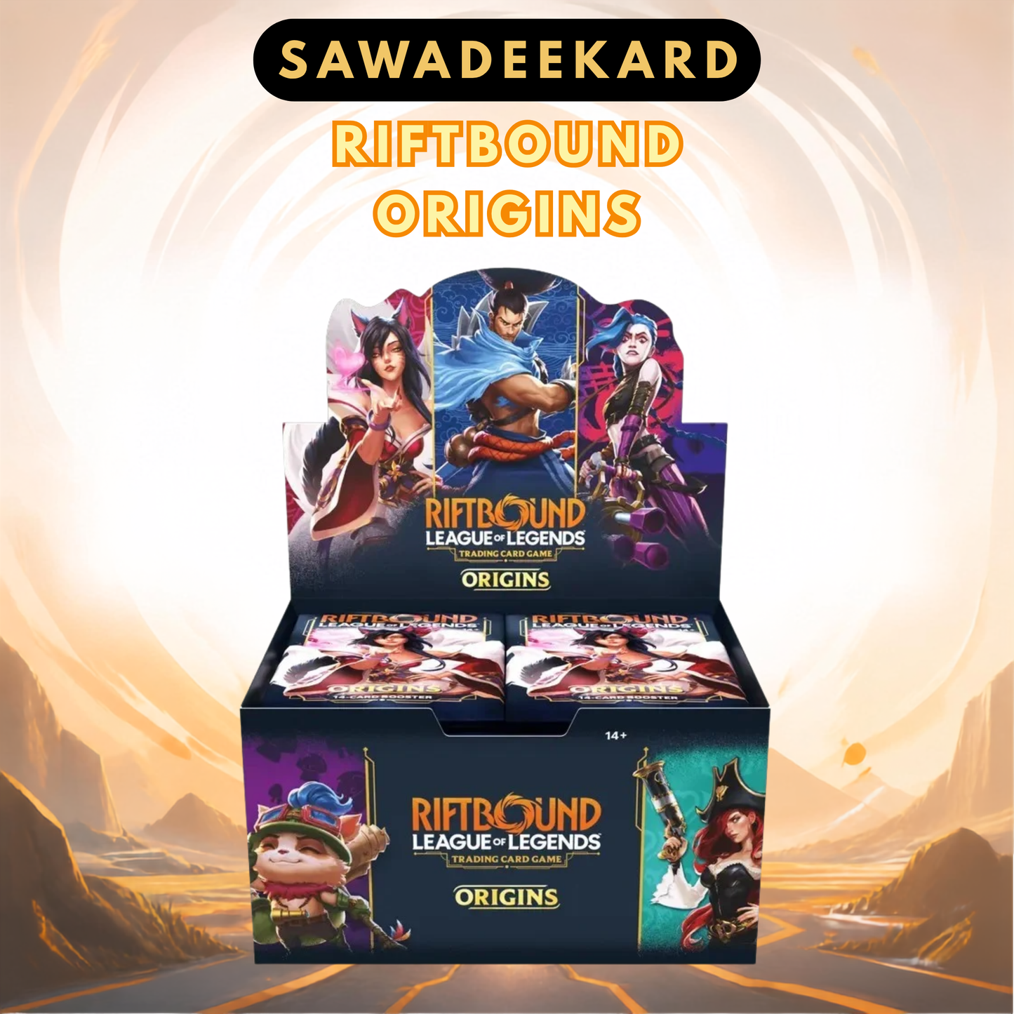 Riftbound Origins League of Legends TCG English booster box containing 24 booster packs