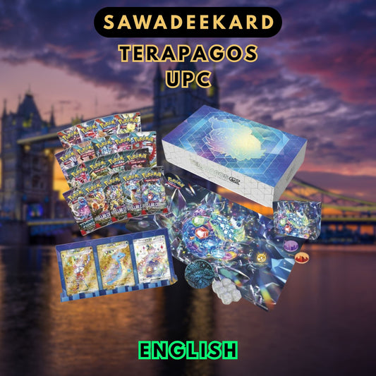 Pokemon TCG Terapagos ex Ultra Premium Collection featuring 18 booster packs from Obsidian Flames, Paradox Rift, Twilight Masquerade, Stellar Crown and Temporal Forces with exclusive Terapagos ex promo card