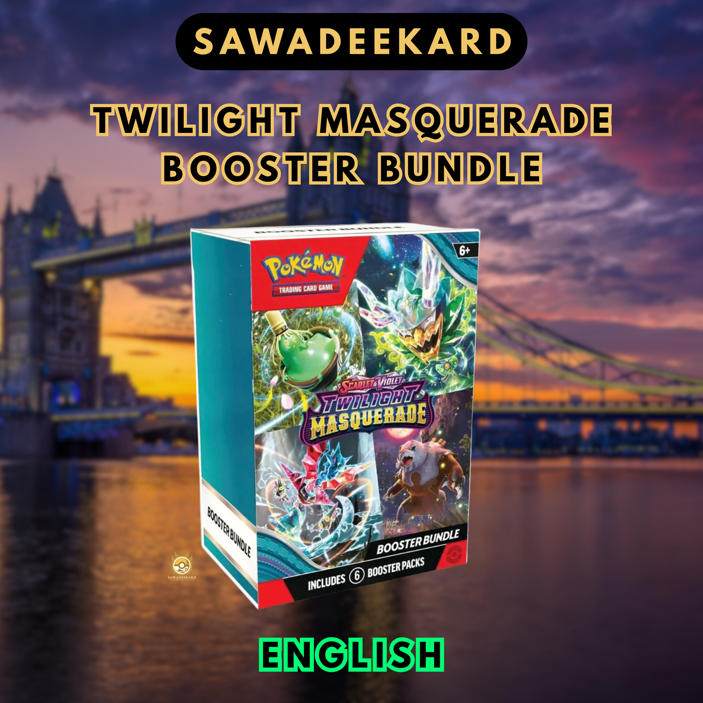 Pokemon TCG Scarlet and Violet Twilight Masquerade Booster Bundle containing 6 booster packs featuring Greninja ex SIR, Perrin SIR and Eevee IR